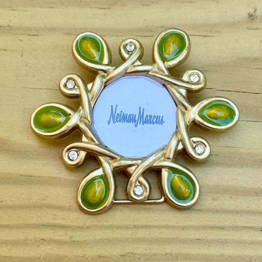 Jay Strongwater Neiman Marcus Gold Green Enamel Crystal Sunburst Frame Accessory